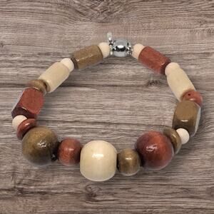 Western Stretch Neutral Wooden Bead Bracelet Cowboy Cowgirl Stackable Earthy